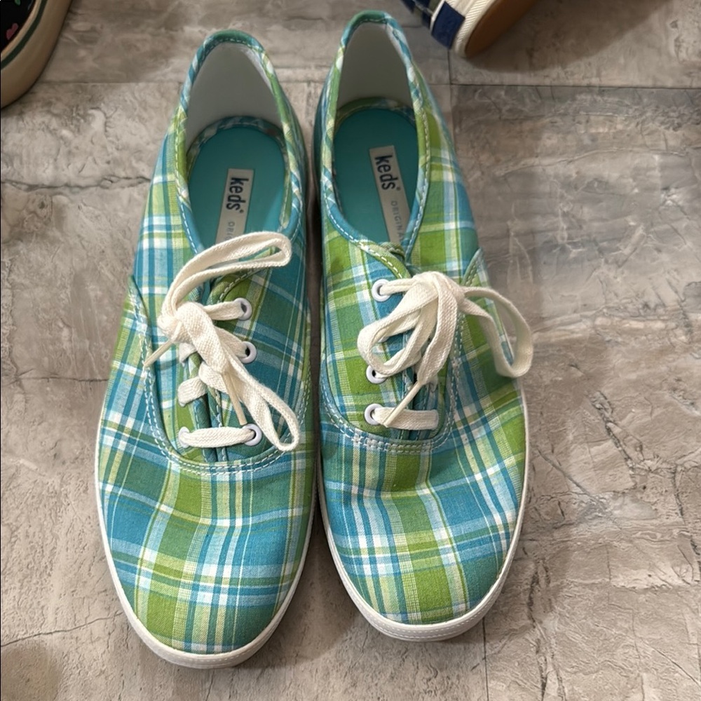 Keds Blue and Green Plaid Sneakers